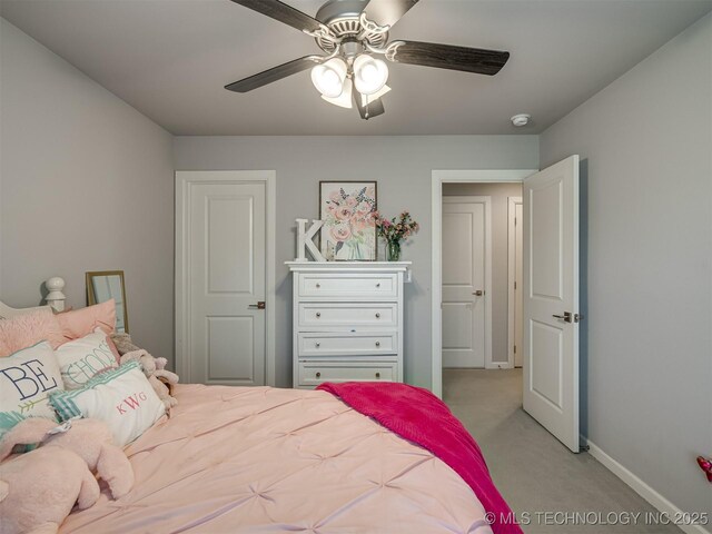 5519 E 123rd St S, Bixby, OK 74008 - bedroom featuring baseboards, light colored carpet, and a ceiling fan