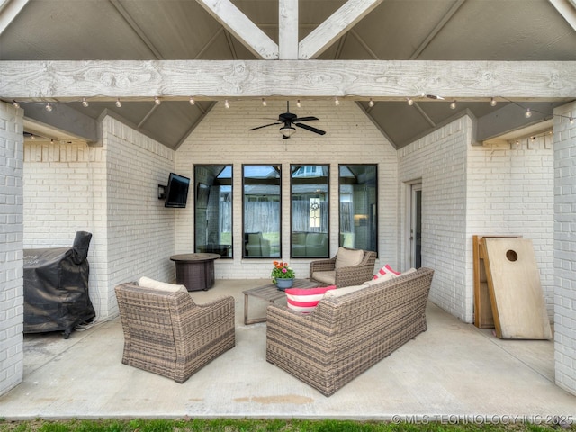 view of patio with an outdoor hangout area and ceiling fan