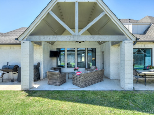 5519 E 123rd St S, Bixby, OK 74008 - view of patio / terrace featuring area for grilling, outdoor lounge area, and a ceiling fan