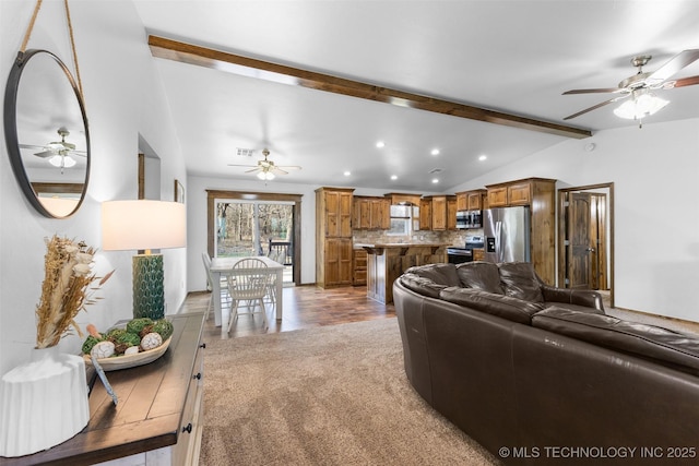 7202 E 148, Allen, OK 74825 - living room featuring a ceiling fan, recessed lighting, and light colored carpet