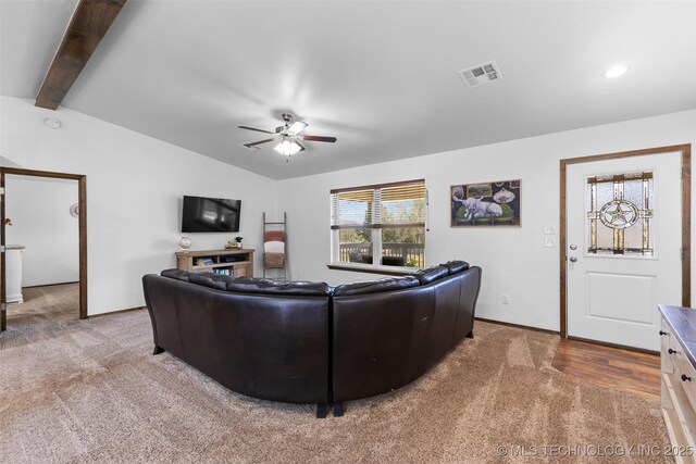 7202 E 148, Allen, OK 74825 - carpeted living room featuring a ceiling fan and baseboards