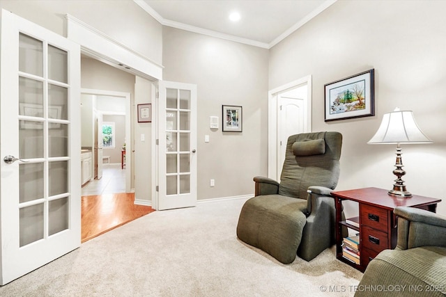 11748 S Canton Ave, Tulsa, OK 74137 - living area with recessed lighting, french doors, ornamental molding, carpet, and baseboards