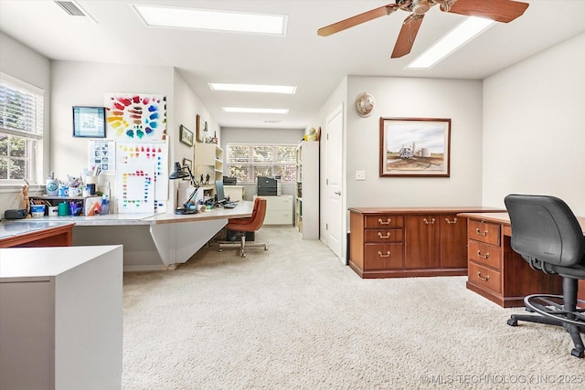11748 S Canton Ave, Tulsa, OK 74137 - office featuring ceiling fan, visible vents, a healthy amount of sunlight, and light carpet