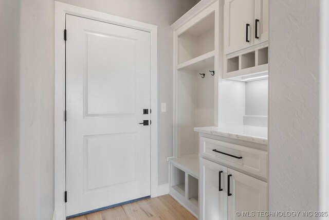 mudroom with light wood-type flooring