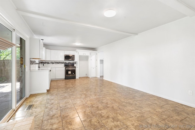212 W 17th St, Owasso, OK 74055 - kitchen featuring decorative backsplash, visible vents, light countertops, white cabinets, and stainless steel appliances