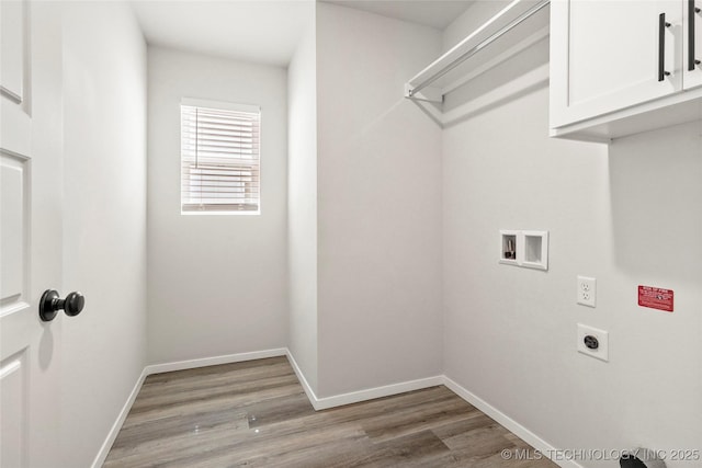 13119 S 72nd E Pl, Bixby, OK 74008 - washroom with hookup for an electric dryer, cabinet space, wood finished floors, baseboards, and hookup for a washing machine