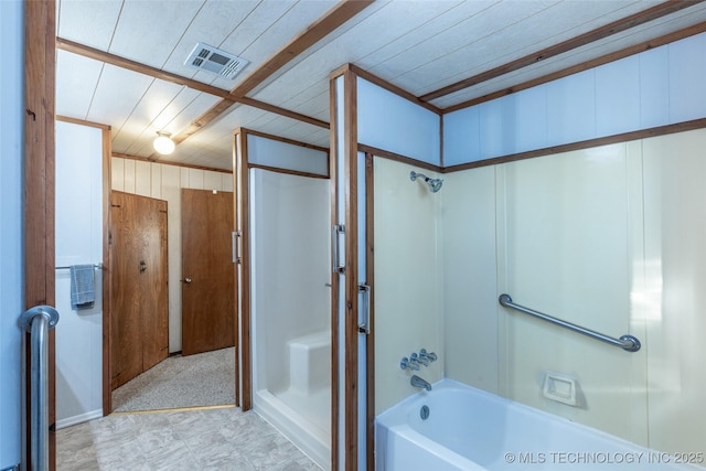 703 N Sioux Ave, Claremore, OK 74017 - bathroom with  shower combination and wood ceiling