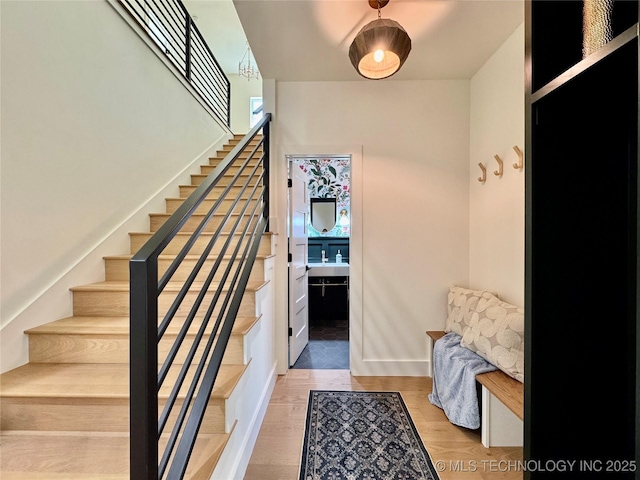 30303 E 59th St S, Broken Arrow, OK 74014 - stairway with wood finished floors