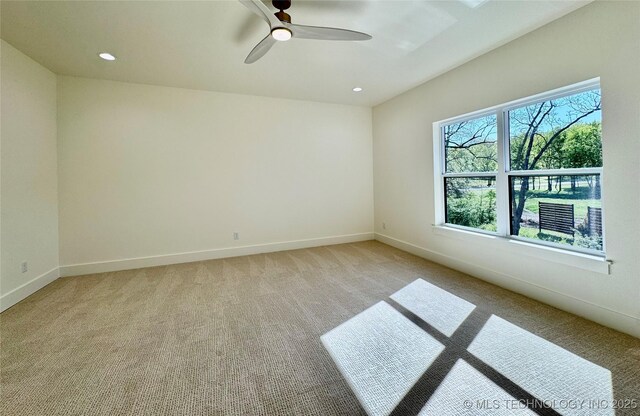 30303 E 59th St S, Broken Arrow, OK 74014 - empty room with light carpet, a ceiling fan, and recessed lighting