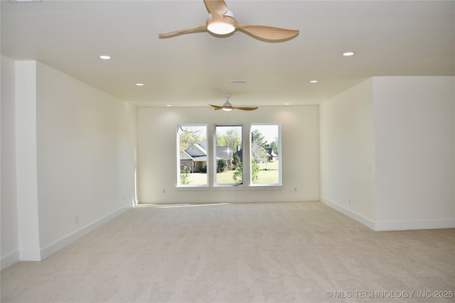30303 E 59th St S, Broken Arrow, OK 74014 - unfurnished room featuring a ceiling fan, light colored carpet, and recessed lighting
