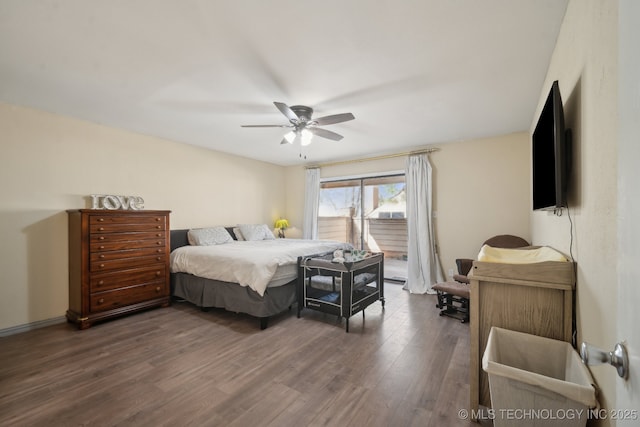 2936 E 84th St Unit 38, Tulsa, OK 74137 - bedroom with access to exterior, wood finished floors, and a ceiling fan
