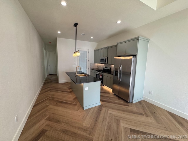 3204 N Hartford Ave, Tulsa, OK 74106 - kitchen with dark countertops, a sink, stainless steel appliances, and baseboards