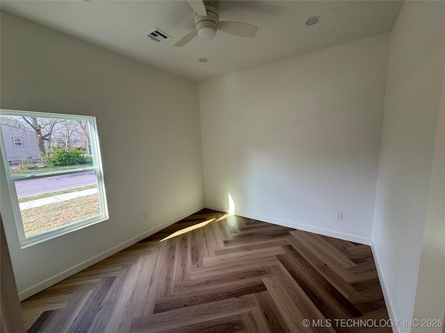 3204 N Hartford Ave, Tulsa, OK 74106 - spare room featuring baseboards, visible vents, and ceiling fan