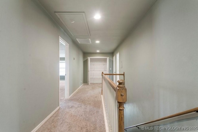 9012 S 49th W Ave, Tulsa, OK 74131 - hall with visible vents, recessed lighting, carpet floors, attic access, and an upstairs landing