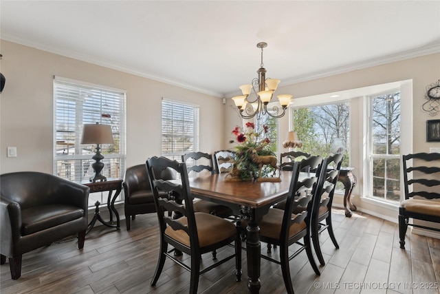20136 W Chicken Creek Rd, Cookson, OK 74427 - dining area with a chandelier, ornamental molding, and light wood-style floors