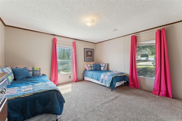 20136 W Chicken Creek Rd, Cookson, OK 74427 - bedroom featuring ornamental molding, carpet, and a textured ceiling