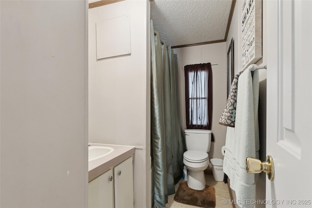 20136 W Chicken Creek Rd, Cookson, OK 74427 - bathroom featuring a textured ceiling, vanity, and a shower with curtain