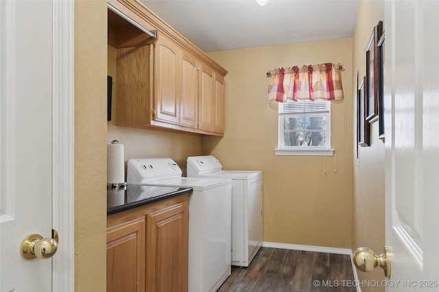 20136 W Chicken Creek Rd, Cookson, OK 74427 - washroom featuring independent washer and dryer, cabinet space, and dark wood finished floors