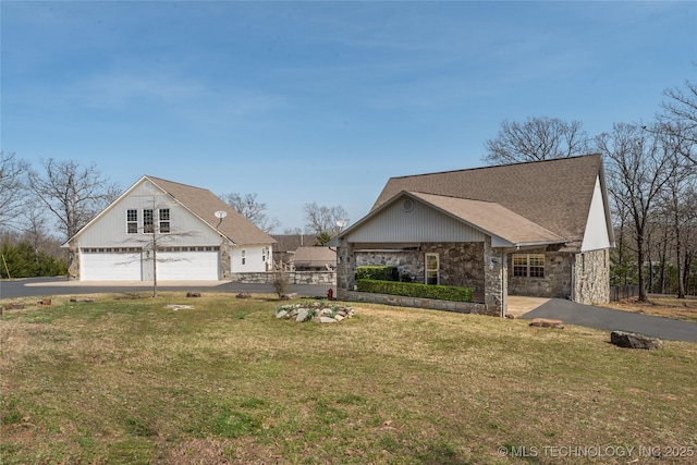 20136 W Chicken Creek Rd, Cookson, OK 74427 - view of front of property with stone siding, a front yard, and driveway