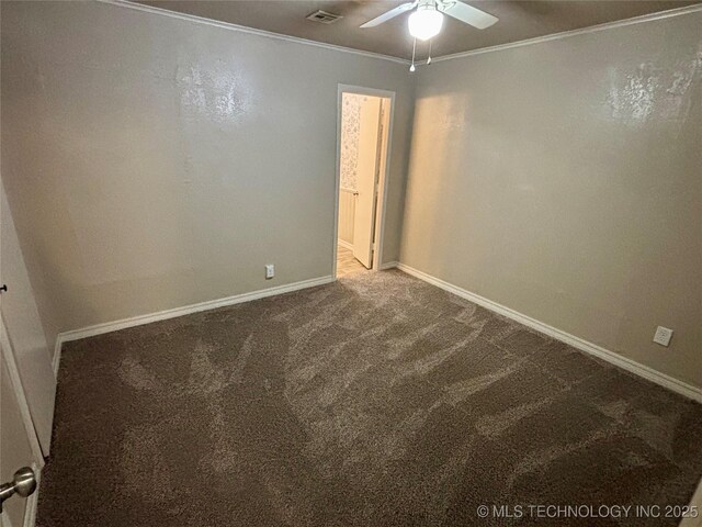112 S 7th St, Eufaula, OK 74432 - empty room featuring ceiling fan, carpet, crown molding, and baseboards