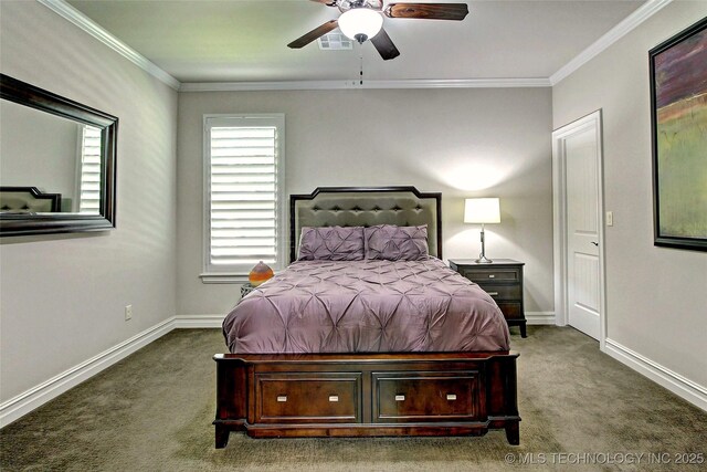 7415 E 109th St S, Tulsa, OK 74133 - bedroom with carpet flooring, crown molding, baseboards, and visible vents