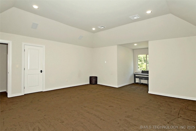 7415 E 109th St S, Tulsa, OK 74133 - carpeted spare room with recessed lighting, vaulted ceiling, and visible vents