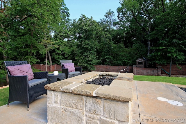 7415 E 109th St S, Tulsa, OK 74133 - view of patio with an outdoor fire pit and fence