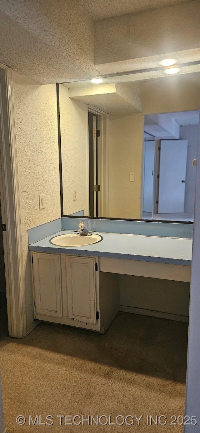 7502 S Winston Pl Unit 203, Tulsa, OK 74136 - bathroom with vanity and a textured wall
