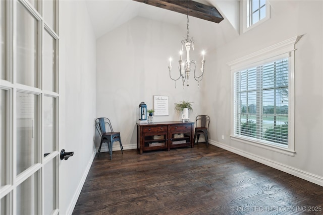 19672 E 69th St N, Owasso, OK 74055 - entryway with a chandelier, high vaulted ceiling, dark wood-style flooring, and baseboards