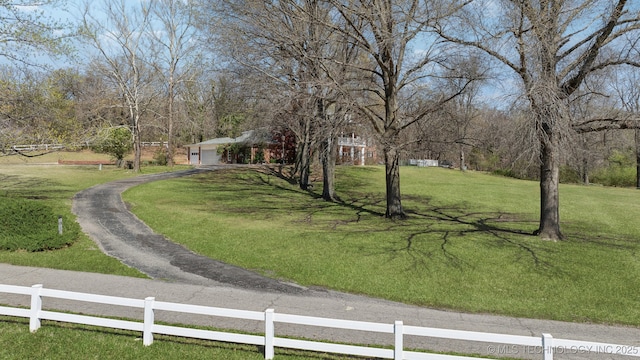 5980 Rolling Oaks, Muskogee, OK 74401 - view of yard featuring fence, an attached garage, and aphalt driveway