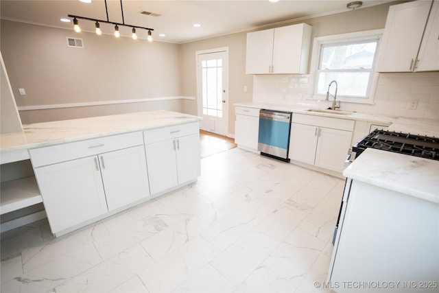 5760 E 29th St, Tulsa, OK 74114 - kitchen with marble finish floor, dishwashing machine, a sink, and visible vents