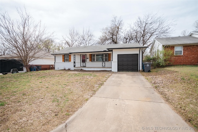 5760 E 29th St, Tulsa, OK 74114 - ranch-style home with driveway, a garage, and a front yard