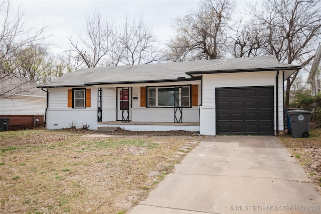 5760 E 29th St, Tulsa, OK 74114 - ranch-style home featuring covered porch, driveway, and a garage