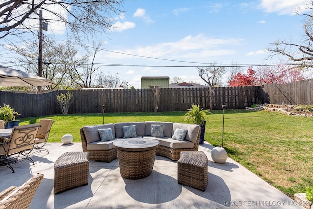 3528 S Wheeling Ave, Tulsa, OK 74105 - fenced backyard with a patio area and outdoor lounge area
