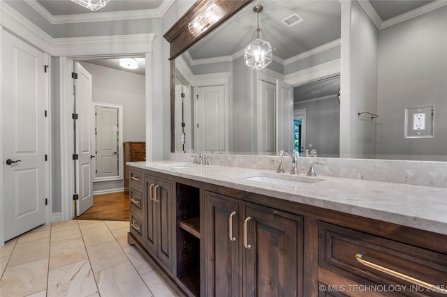 3528 S Wheeling Ave, Tulsa, OK 74105 - full bathroom featuring double vanity and crown molding