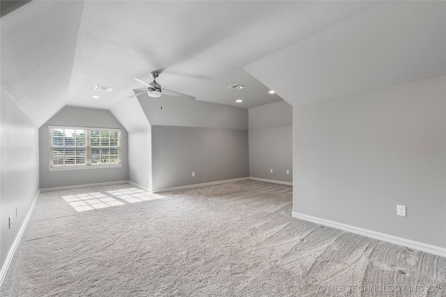 3528 S Wheeling Ave, Tulsa, OK 74105 - additional living space featuring carpet, vaulted ceiling, a ceiling fan, and recessed lighting