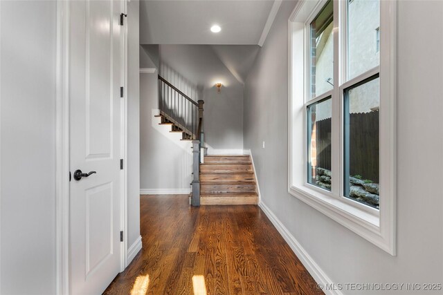 3528 S Wheeling Ave, Tulsa, OK 74105 - stairway with wood finished floors and recessed lighting