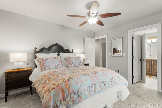 3528 S Wheeling Ave, Tulsa, OK 74105 - bedroom with carpet flooring, ensuite bath, and ceiling fan
