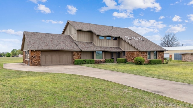 13542 N 155th E Ave, Collinsville, OK 74021 - view of front facade featuring stone siding, an attached garage, and a front yard