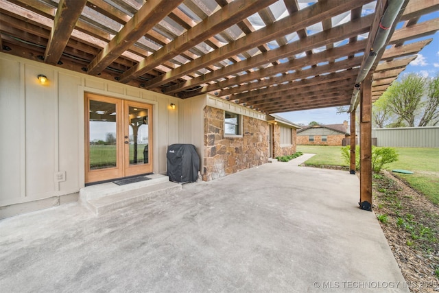 13542 N 155th E Ave, Collinsville, OK 74021 - view of patio / terrace with french doors, grilling area, and a pergola