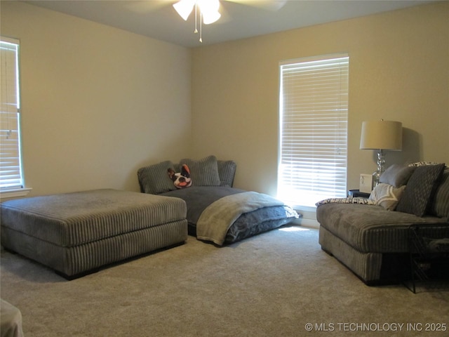 60 S Kaylee Rd, Calera, OK 74730 - living area featuring carpet flooring and a ceiling fan