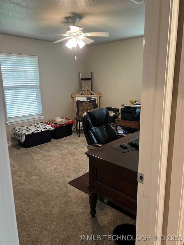 60 S Kaylee Rd, Calera, OK 74730 - carpeted office with ceiling fan and a textured ceiling
