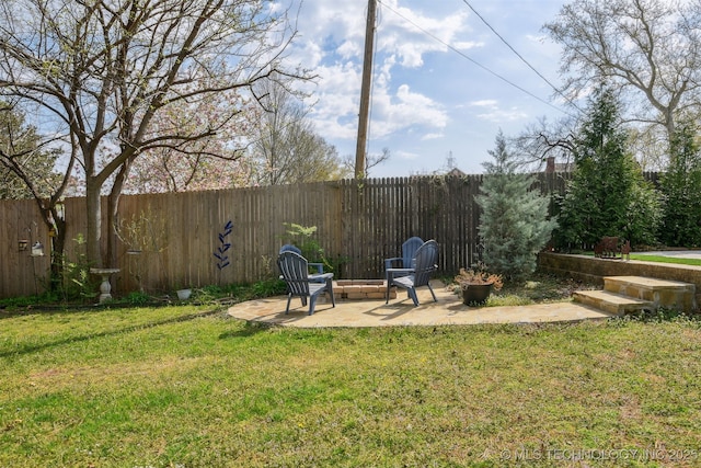 view of yard featuring a patio and a fenced backyard