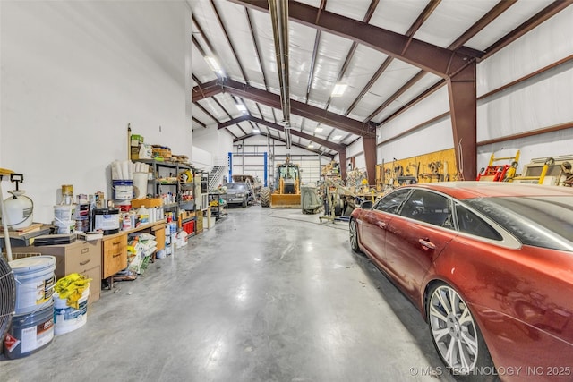garage featuring a workshop area