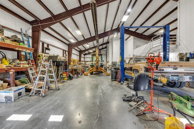 garage featuring a workshop area