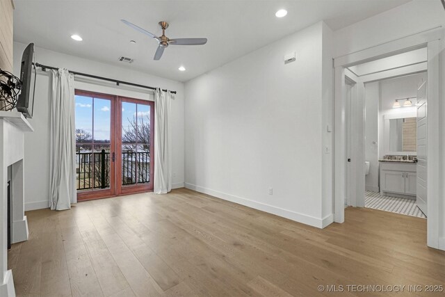 29 Water St Unit 4, Carlton Landing, OK 74432 - unfurnished living room featuring light wood finished floors, visible vents, recessed lighting, and a ceiling fan