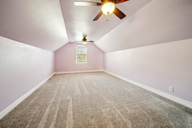 12916 E 181st St S, Bixby, OK 74008 - additional living space featuring carpet, ceiling fan, baseboards, and vaulted ceiling