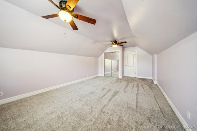 12916 E 181st St S, Bixby, OK 74008 - additional living space with carpet floors, ceiling fan, vaulted ceiling, and baseboards