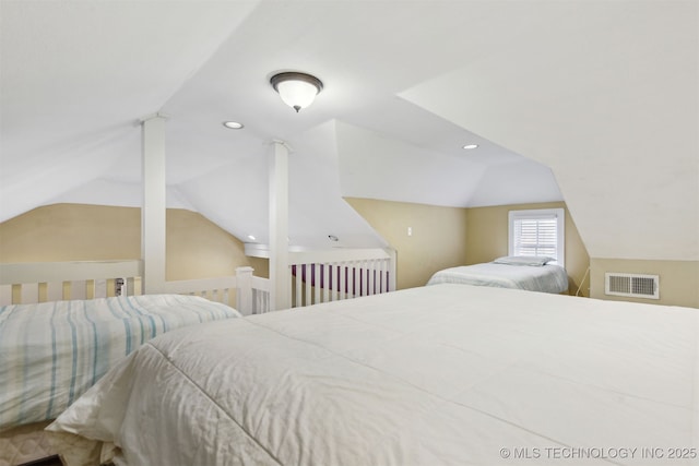 447560 Angler Way, Vinita, OK 74301 - bedroom featuring visible vents, recessed lighting, and vaulted ceiling