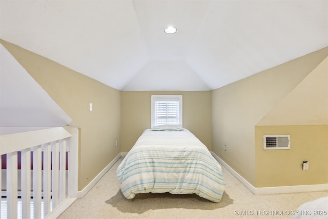 447560 Angler Way, Vinita, OK 74301 - bedroom with baseboards, carpet flooring, visible vents, and vaulted ceiling